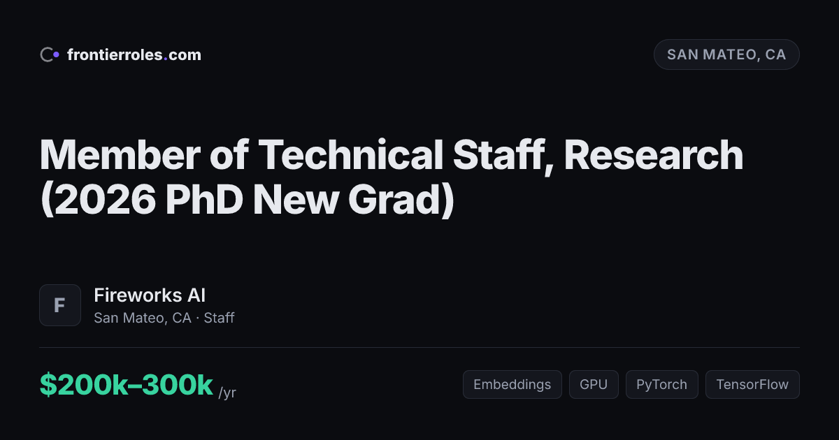 Member of Technical Staff, Research (2026 PhD New Grad) — Fireworks AI
