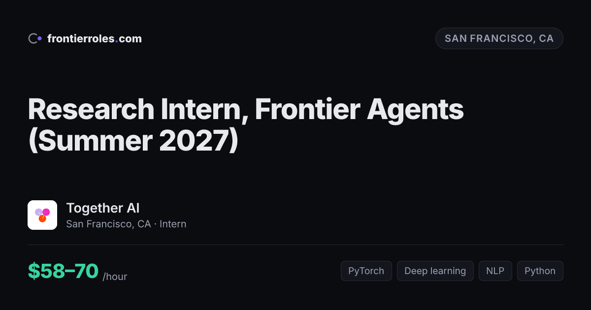 Research Intern, Frontier Agents (Summer 2027) — Together AI